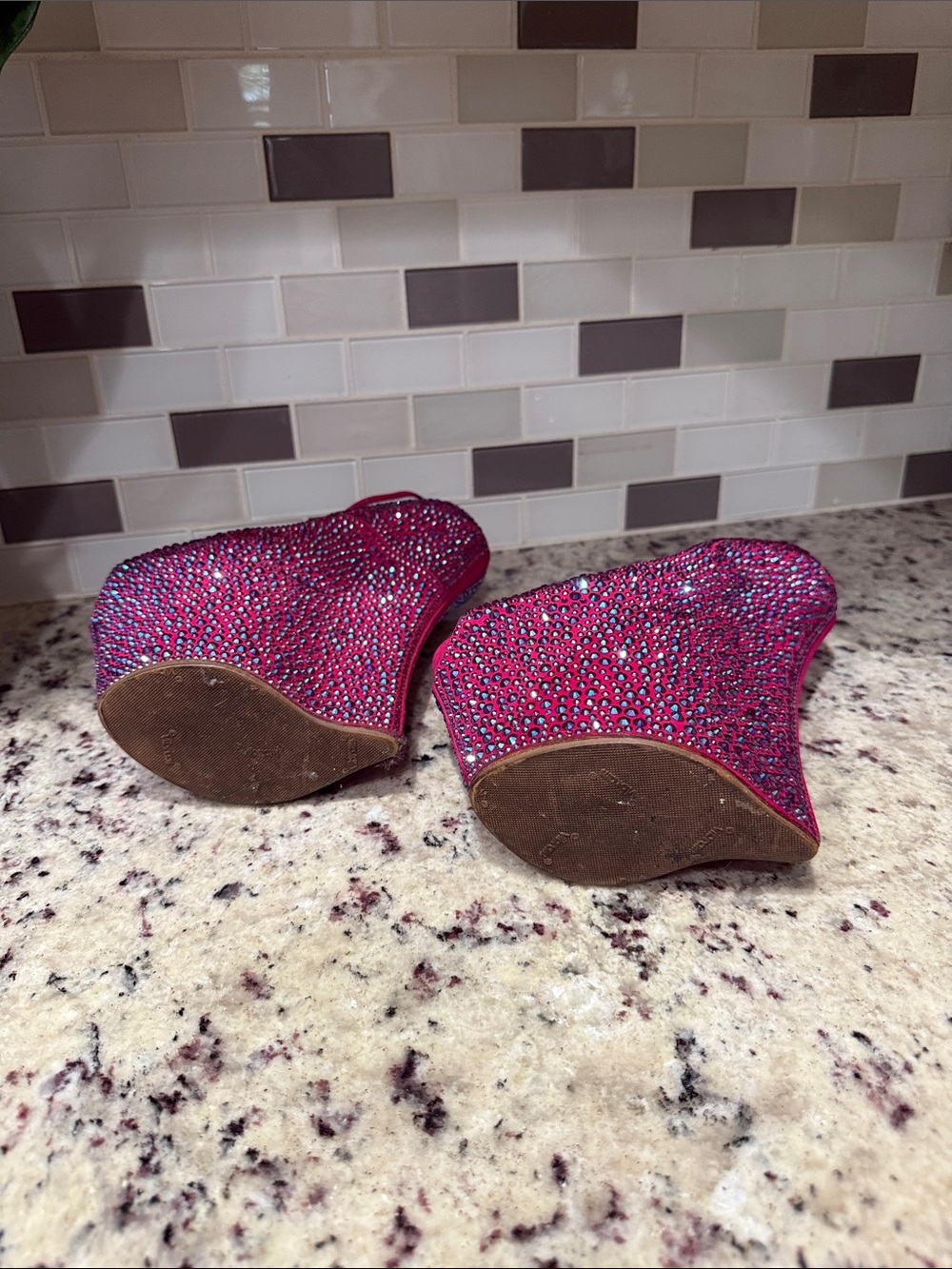 Giuseppe Zanotti Hot Pink Crystal Platform Wedge Peep-Toe Heels - Picture 6 of 6